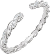 14K Gold Round Lab-Grown Diamond Accented Rope Open Band - White Gold