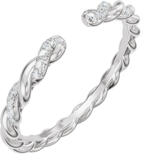 14K Gold Round Lab-Grown Diamond Accented Rope Open Band - White Gold