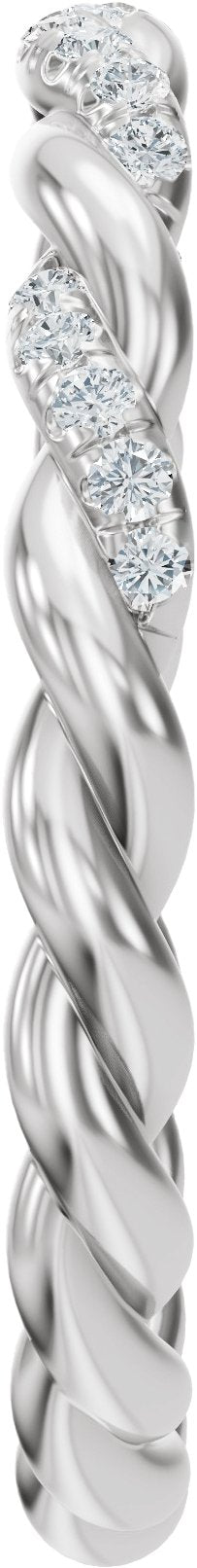 14K Gold Round Natural Diamond Accented Rope Open Band - White Gold - view 4