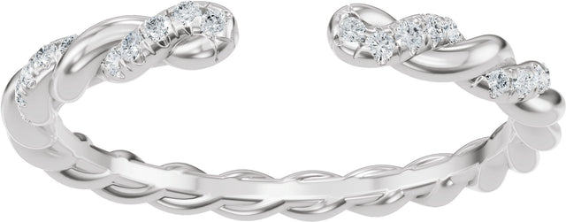14K Gold Round Lab-Grown Diamond Accented Rope Open Band - White Gold - view 3