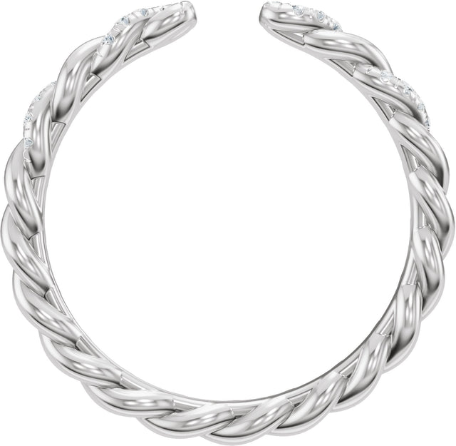 14K Gold Round Natural Diamond Accented Rope Open Band - White Gold - view 2