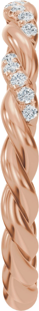 14K Gold Round Natural Diamond Accented Rope Open Band - Rose Gold - view 4
