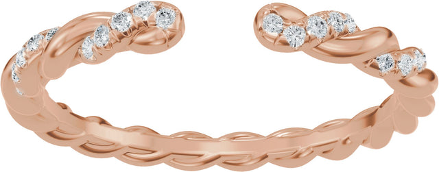 14K Gold Round Lab-Grown Diamond Accented Rope Open Band - Rose Gold - view 3