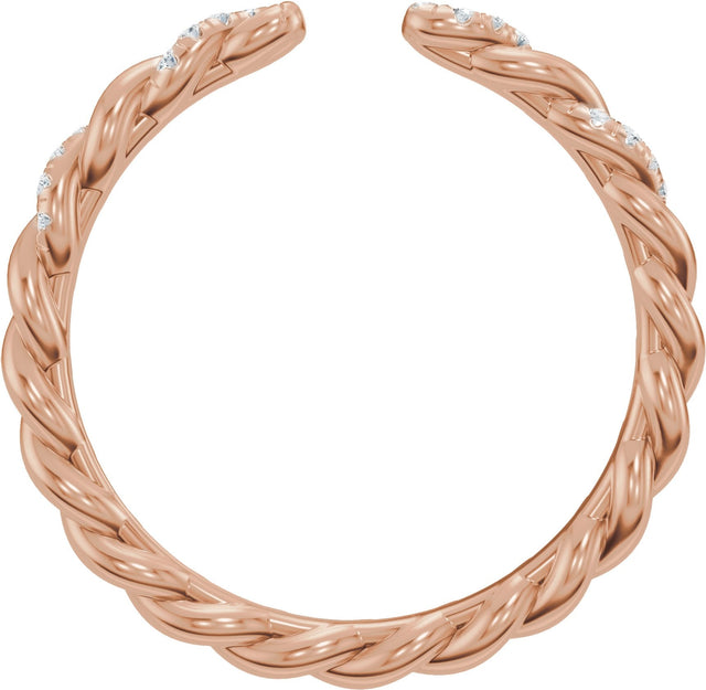 14K Gold Round Lab-Grown Diamond Accented Rope Open Band - Rose Gold - view 2