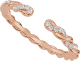 14K Gold Round Natural Diamond Accented Rope Open Band - Rose Gold - view 5