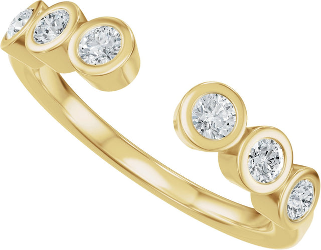 14K Gold Round Lab-Grown Diamond Bezel-Set Accented Open Band - Yellow Gold - view 5