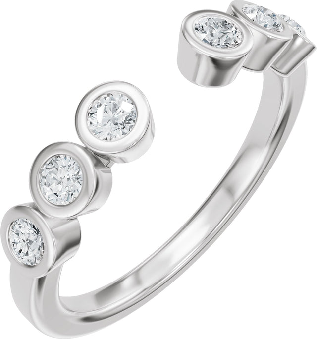 14K Gold Round Natural Diamond Bezel-Set Accented Open Band - White Gold