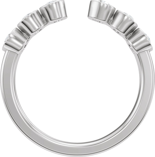 14K Gold Round Lab-Grown Diamond Bezel-Set Accented Open Band - White Gold - view 2