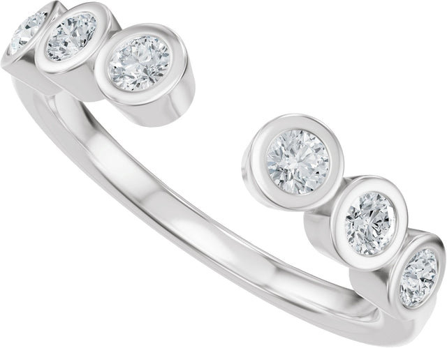 14K Gold Round Lab-Grown Diamond Bezel-Set Accented Open Band - White Gold - view 5