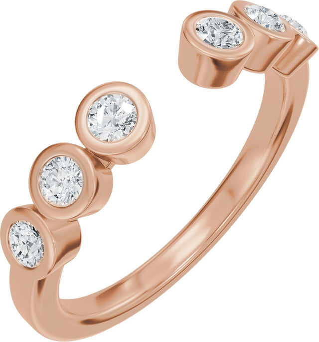 14K Gold Round Natural Diamond Bezel-Set Accented Open Band - Rose Gold