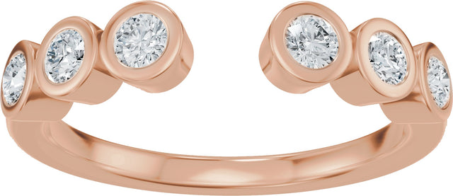 14K Gold Round Natural Diamond Bezel-Set Accented Open Band - Rose Gold - view 3