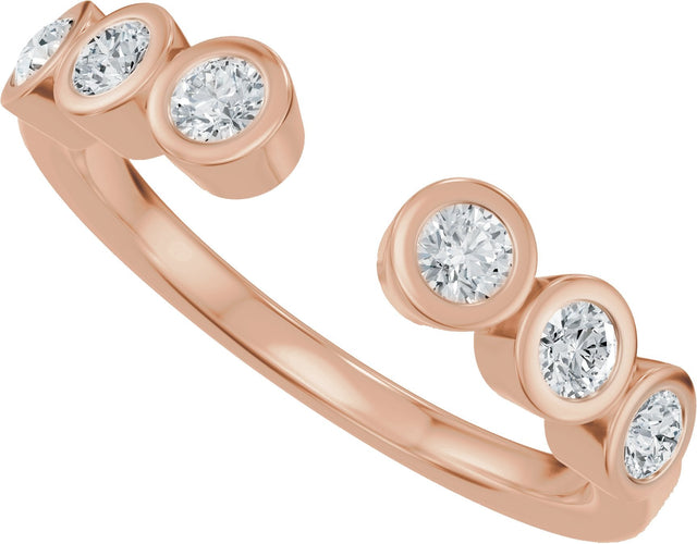 14K Gold Round Natural Diamond Bezel-Set Accented Open Band - Rose Gold - view 5