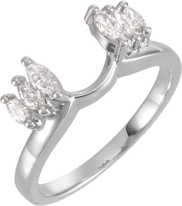 14K Gold Marquise Natural Diamond Wrap-Style Ring Enhancer – 4mm Stones - White Gold