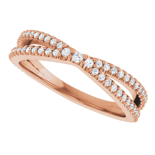 14K Gold Round Natural Diamond Contour Band – 1.5mm Stones - Rose Gold - view 5