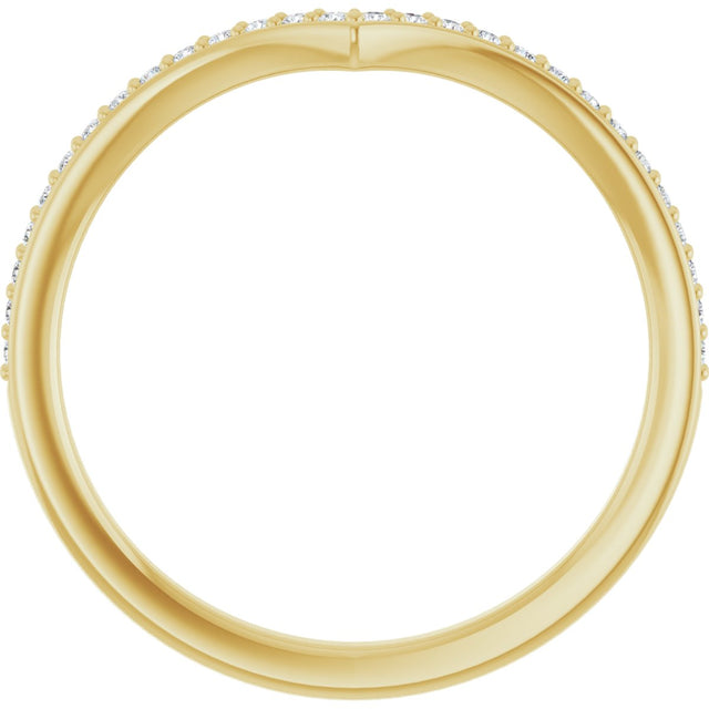14K Gold Round Natural Diamond V Contour Band - Yellow Gold - view 2