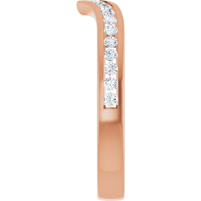 14K Gold Round Lab-Grown Diamond Channel-Set V Contour Band - Rose Gold - view 6