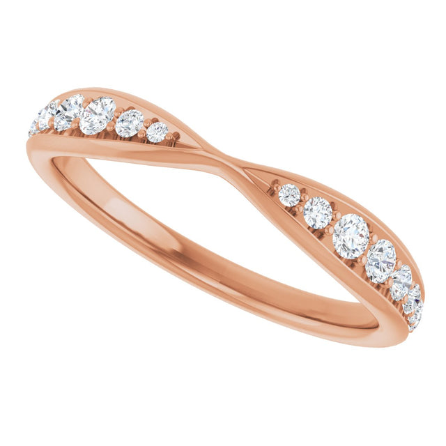14K Gold Round Lab-Grown Diamond Pinched Contour Band - Rose Gold - view 5