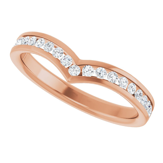 14K Gold Round Lab-Grown Diamond Channel-Set V Contour Band - Rose Gold - view 7