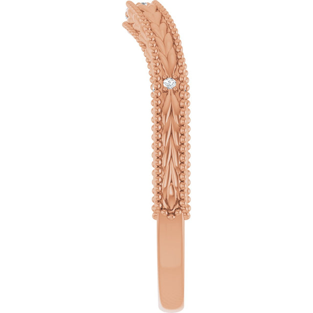 14K Gold Round Natural Diamond Beaded Wheat Pattern Contour Band - Rose Gold - view 4