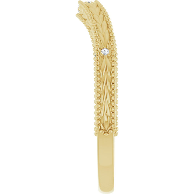 14K Gold Round Natural Diamond Beaded Wheat Pattern Contour Band - Yellow Gold - view 4