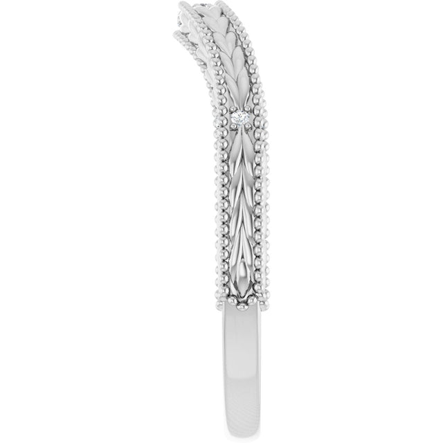 14K Gold Round Natural Diamond Beaded Wheat Pattern Contour Band - White Gold - view 4