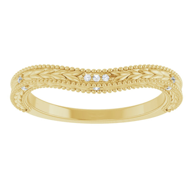 14K Gold Round Natural Diamond Beaded Wheat Pattern Contour Band - Yellow Gold - view 3