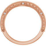 14K Gold Round Natural Diamond Beaded Wheat Pattern Contour Band - Rose Gold - view 2