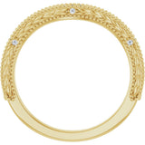 14K Gold Round Natural Diamond Beaded Wheat Pattern Contour Band - Yellow Gold - view 2