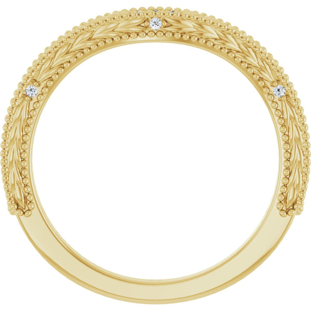 14K Gold Round Natural Diamond Beaded Wheat Pattern Contour Band - Yellow Gold - view 2