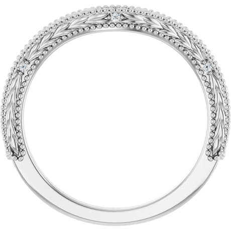 Platinum Round Natural Diamond Beaded Wheat Pattern Contour Band - view 2