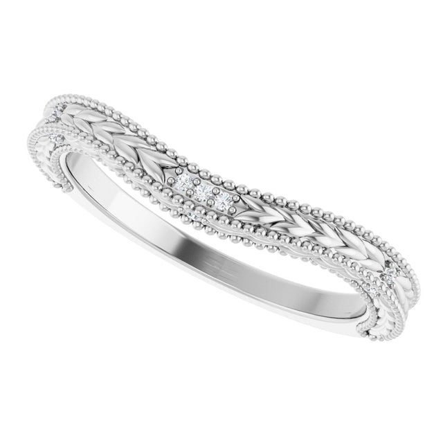 Platinum Round Natural Diamond Beaded Wheat Pattern Contour Band - view 5