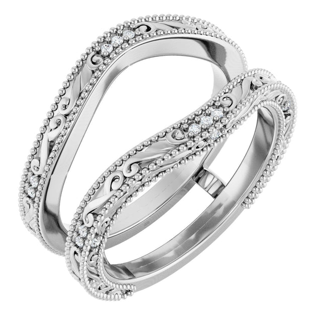 14K Gold Round Natural Diamond Ring Guard – 0.9mm Stones - White Gold