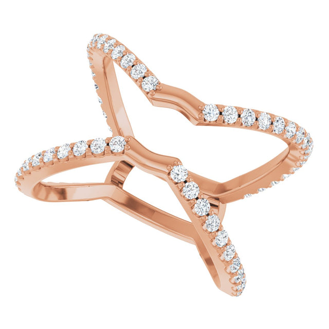 14K Gold Round Natural Diamond Ring Guard – 1.4mm Stones - Rose Gold - view 5