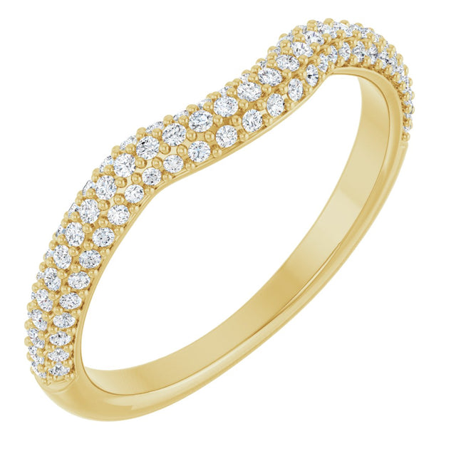 14K Gold Round Natural Diamond Pavé-Style Contour Band - Yellow Gold