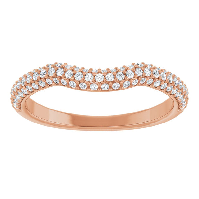 14K Gold Round Natural Diamond Pavé-Style Contour Band - Rose Gold - view 3