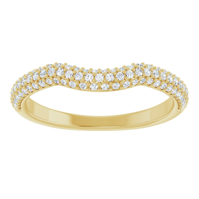 14K Gold Round Natural Diamond Pavé-Style Contour Band - Yellow Gold - view 3