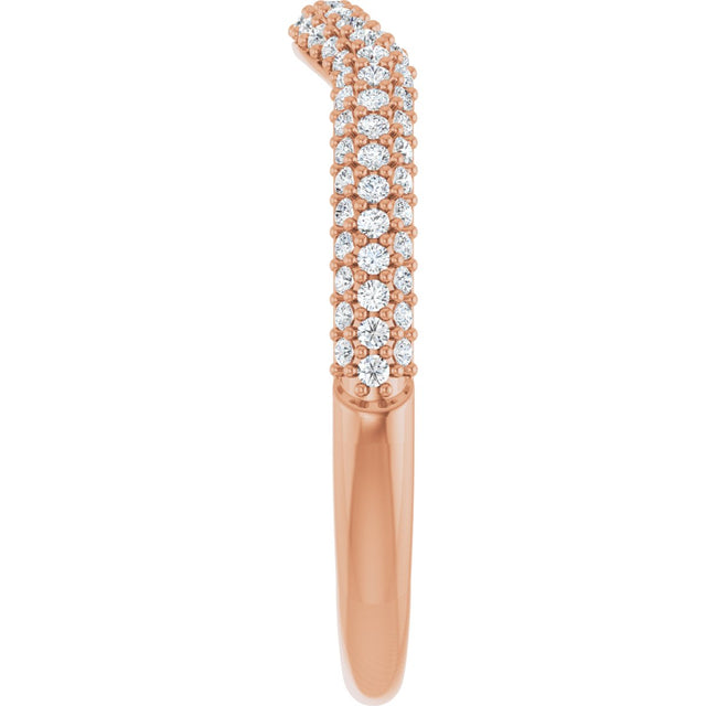 14K Gold Round Natural Diamond Pavé-Style Contour Band - Rose Gold - view 4