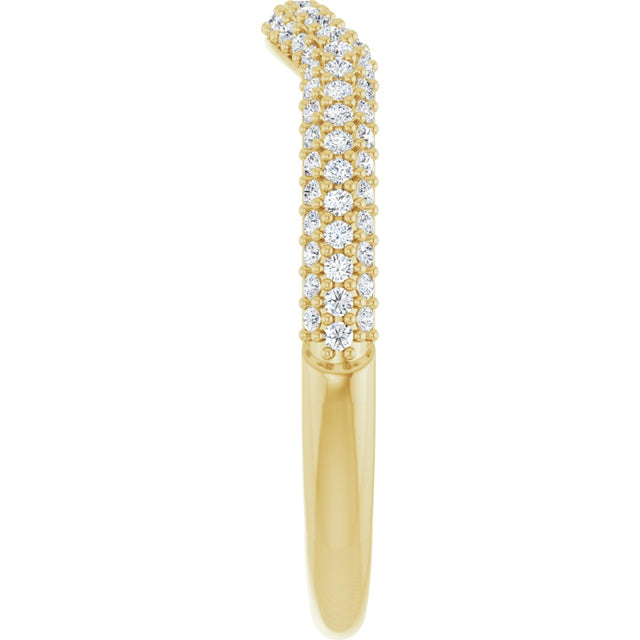 14K Gold Round Natural Diamond Pavé-Style Contour Band - Yellow Gold - view 4