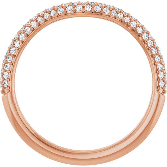 14K Gold Round Natural Diamond Pavé-Style Contour Band - Rose Gold - view 2