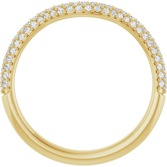 14K Gold Round Natural Diamond Pavé-Style Contour Band - Yellow Gold - view 2
