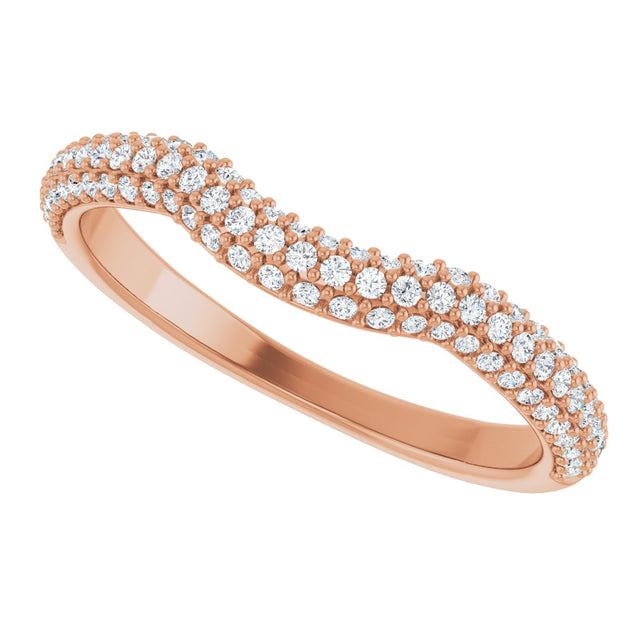 14K Gold Round Natural Diamond Pavé-Style Contour Band - Rose Gold - view 5