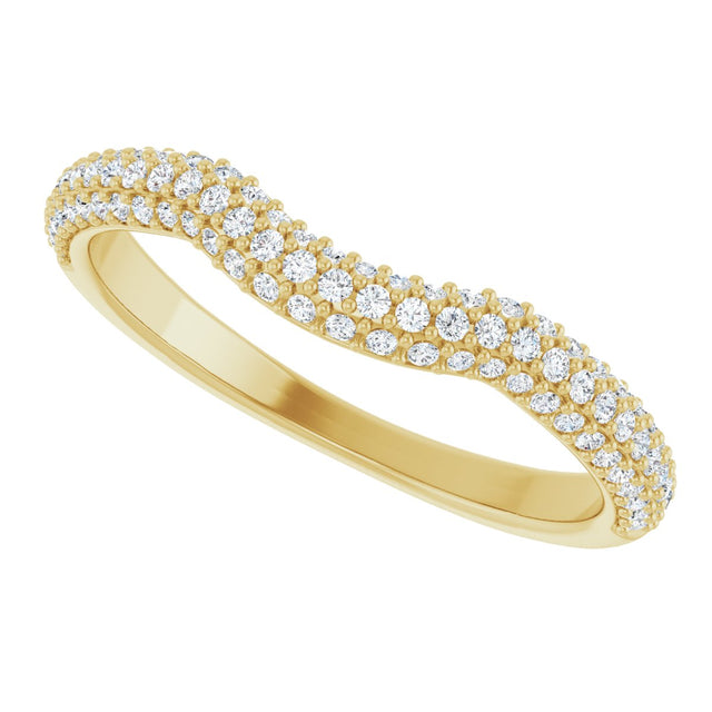 14K Gold Round Natural Diamond Pavé-Style Contour Band - Yellow Gold - view 5