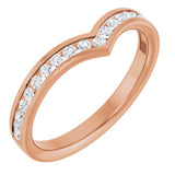 14K Gold Round Natural Diamond Channel-Set V Contour Band - Rose Gold