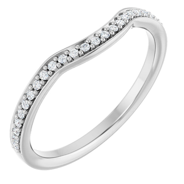 14K Gold Round Natural Diamond Contour Band – 1mm Stones - White Gold