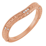 14K Gold Round Natural Diamond Beaded Wheat Pattern Contour Band - Rose Gold