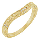 14K Gold Round Natural Diamond Beaded Wheat Pattern Contour Band - Yellow Gold