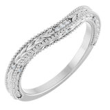 14K Gold Round Natural Diamond Beaded Wheat Pattern Contour Band - White Gold