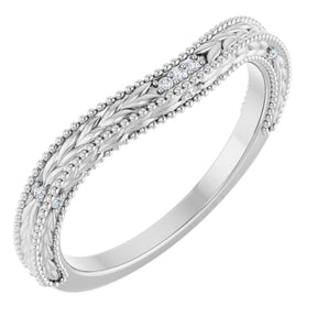 14K Gold Round Natural Diamond Beaded Wheat Pattern Contour Band - White Gold