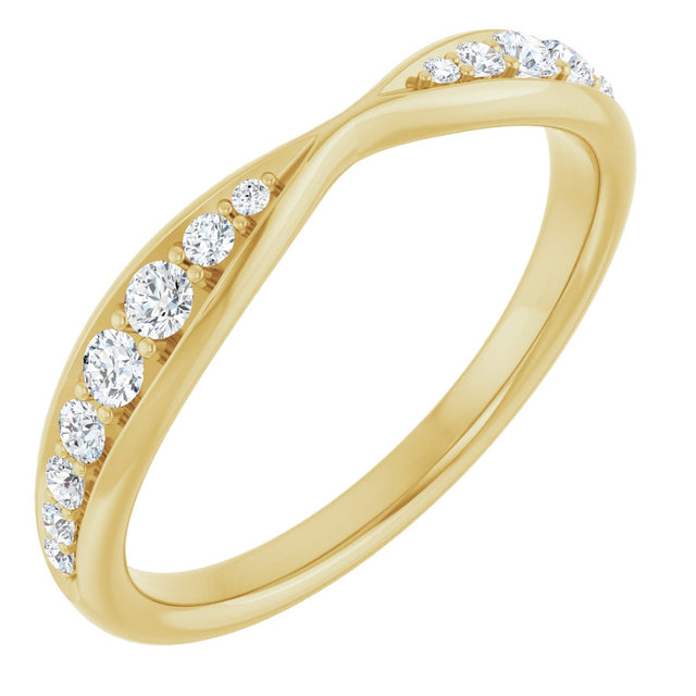 14K Gold Round Natural Diamond Pinched Contour Band - Yellow Gold