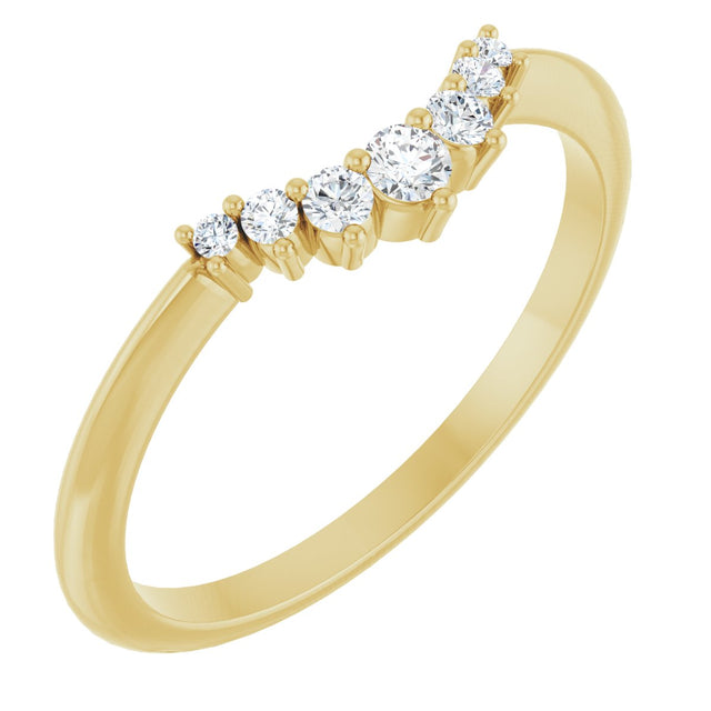 14K Gold Round Natural Diamond Accented Contour Band – 2.2-3.5mm Stones - Yellow Gold